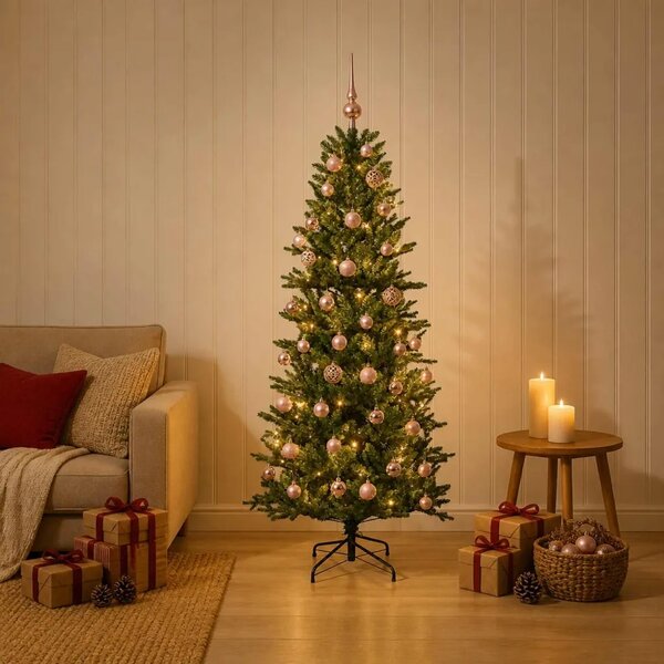 Umjetno božićno drvce s kuglicom 120 cm 150 LED lampica - Zelena 120 cm s LED-ima i ružičastim lopticama