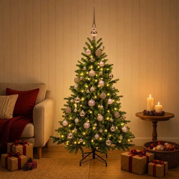 Umjetno božićno drvce s kuglicom 150 cm 150 LED lampica - 150 cm s LED-ima i ružičastim lopticama