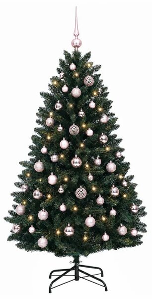 Umjetno božićno drvce tamnozeleno s kuglicama 150 cm - Tamnozelena Ø 80 x 150 cm s 150 LED dioda i ružičastim lopticama