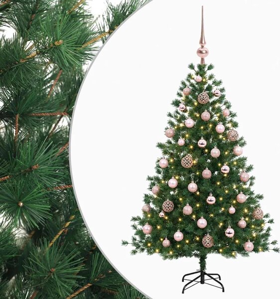 Umjetno božićno drvce s kuglicom 150 cm 150 LED lampica - 150 cm s LED-ima i ružičastim lopticama