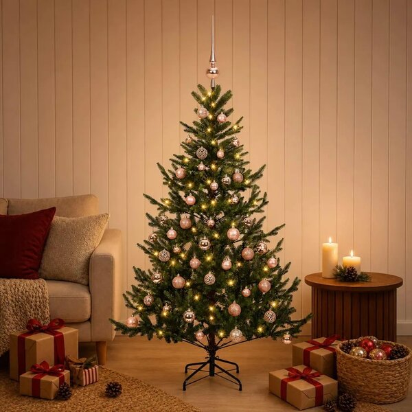 Umjetno božićno drvce s kuglicom 120 cm 150 LED lampica - Zelena 120 cm s LED-ima i ružičastim lopticama
