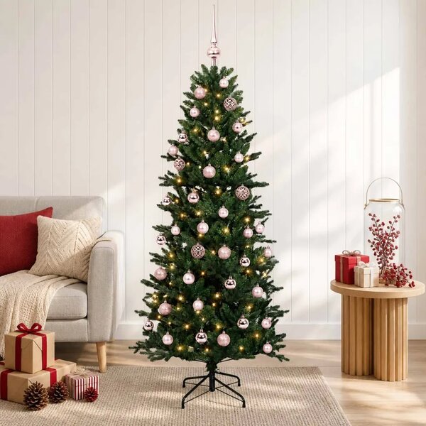 Umjetno božićno drvce s kuglicom 120 cm 150 LED lampica - Zelena 120 cm s LED-ima i ružičastim lopticama