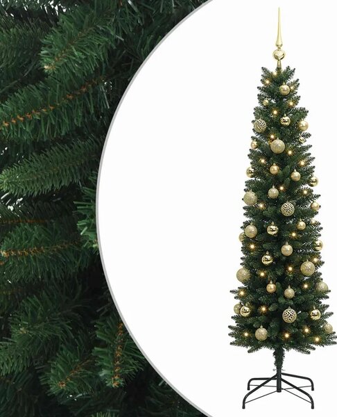 Umjetno usko božićno drvce s kuglicom 120 cm 150 LED lampica - 120 cm s LED-ima i zlatnim/bronzanim kuglicama Zelena