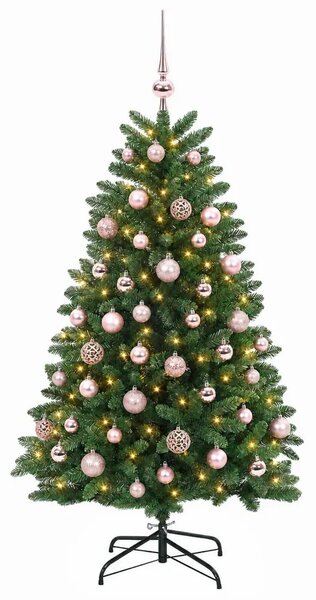 Umjetno božićno drvce srednje zeleno s kuglicama 150 cm - Srednje zelena Ø 80 x 150 cm s 150 LED dioda i ružičastim lopticama