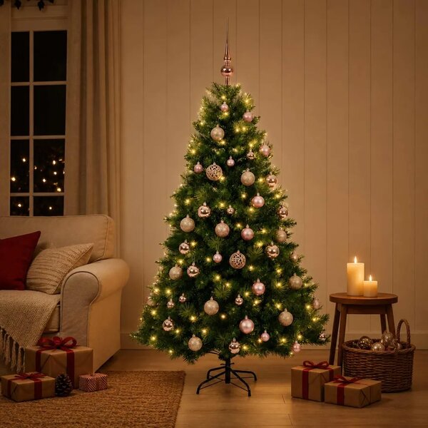 Umjetno božićno drvce s kuglicom 150 cm 150 LED lampica - Zelena 150 cm s LED-ima i ružičastim lopticama