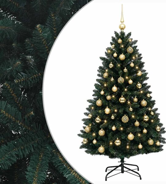Umjetno božićno drvce tamnozeleno s kuglicama 150 cm - Tamnozelena Ø 80 x 150 cm s 150 LED dioda i zlatnim kuglicama