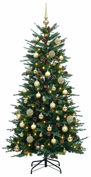 Umjetno božićno drvce s nogom 150 cm 150 LED lampica - Zelena 150 cm s LED žaruljama i zlatnim kuglicama