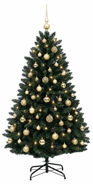Umjetno božićno drvce tamnozeleno s kuglicama 150 cm - Tamnozelena Ø 80 x 150 cm s 150 LED dioda i zlatnim kuglicama
