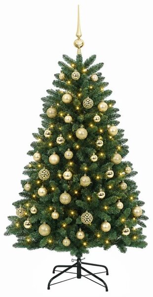 Umjetno božićno drvce srednje zeleno s kuglicama 150 cm - Srednje zelena Ø 80 x 150 cm s 150 LED dioda i zlatnim kuglicama