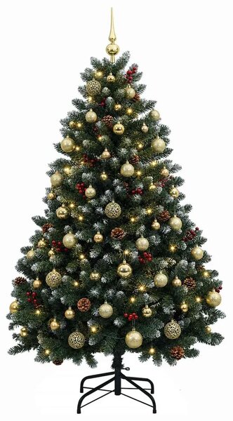 Umjetno božićno drvce zeleno s kuglicom 150 cm 150 LED lampica - Zelena s mraženim vrhovima Ø 80 x 150 cm s 150 LED dioda i zlat