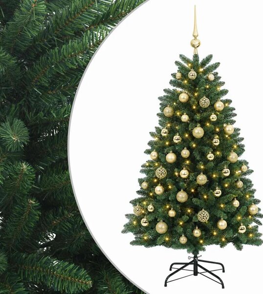 Umjetno božićno drvce srednje zeleno s kuglicama 150 cm - Srednje zelena Ø 80 x 150 cm s 150 LED dioda i zlatnim kuglicama