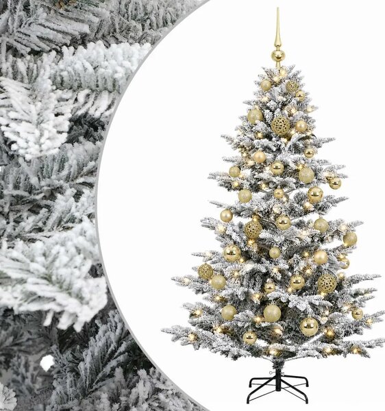Umjetno božićno drvce s kuglicom 150 cm 150 LED lampica - Zelena i bijela 150 cm s LED žaruljama i zlatnim kuglicama