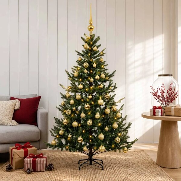 Umjetno božićno drvce s kuglicom 120 cm 150 LED lampica - Zelena 120 cm s LED žaruljama i zlatnim kuglicama
