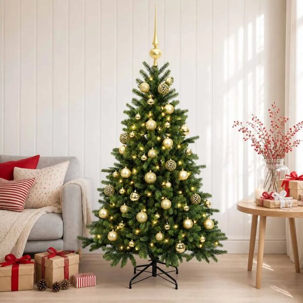 Umjetno božićno drvce s kuglicom 150 cm 150 LED lampica - 150 cm s LED žaruljama i zlatnim kuglicama