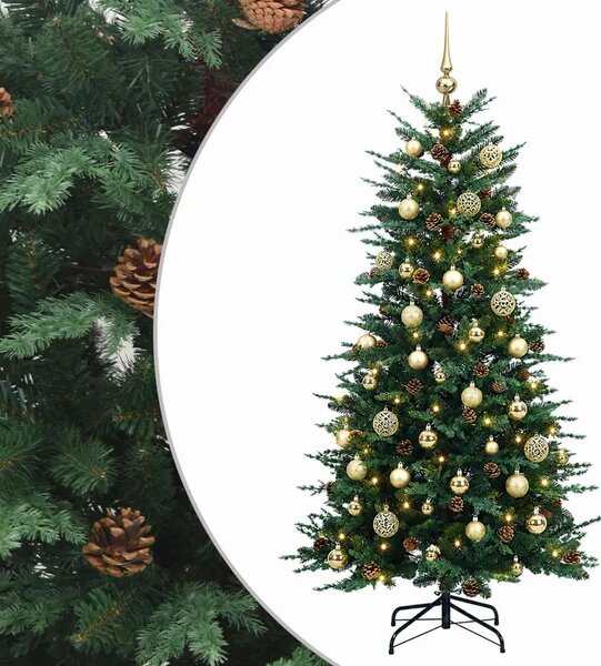Umjetno božićno drvce s nogom 150 cm 150 LED lampica - Zelena 150 cm s LED žaruljama i zlatnim kuglicama