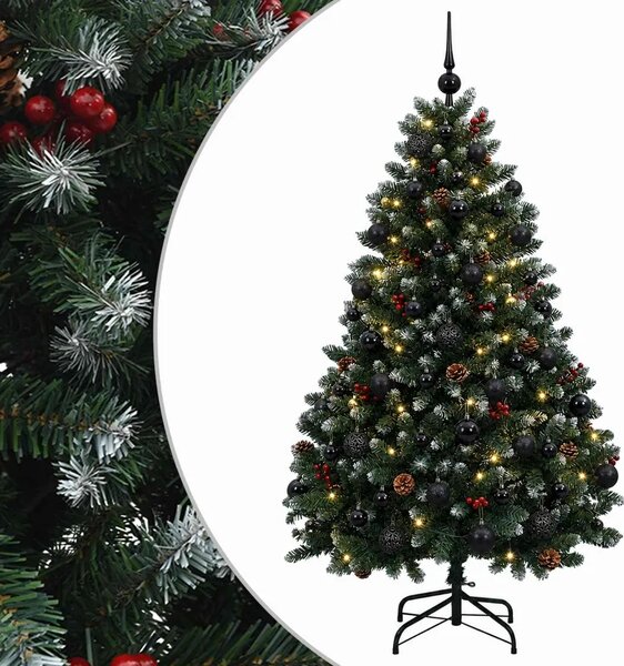 Umjetno božićno drvce zeleno s kuglicom 150 cm 150 LED lampica - Zelena s mraženim vrhovima Ø 80 x 150 cm s 150 LED dioda i crni