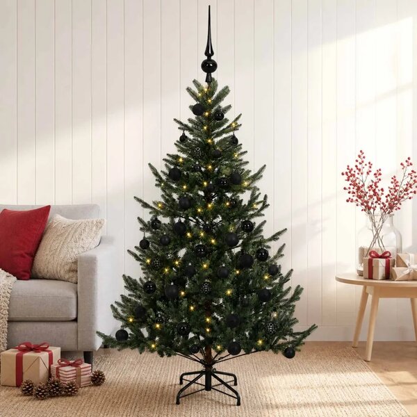 Umjetno božićno drvce s kuglicom 120 cm 150 LED lampica - Zelena 120 cm s LED-ima i crnim lopticama