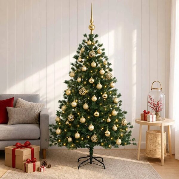 Umjetno božićno drvce s kuglicom 150 cm 150 LED lampica - 150 cm s LED žaruljama i zlatnim kuglicama