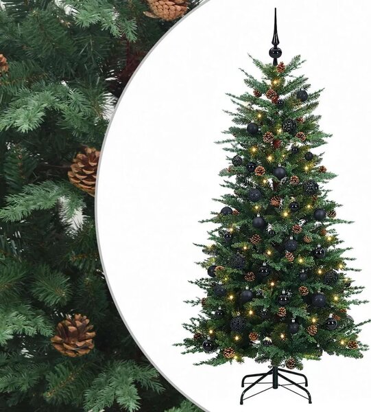 Umjetno božićno drvce s nogom 150 cm 150 LED lampica - Zelena 150 cm s LED-ima i crnim lopticama