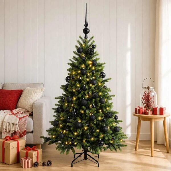 Umjetno božićno drvce s kuglicom 150 cm 150 LED lampica - 150 cm s LED-ima i crnim lopticama
