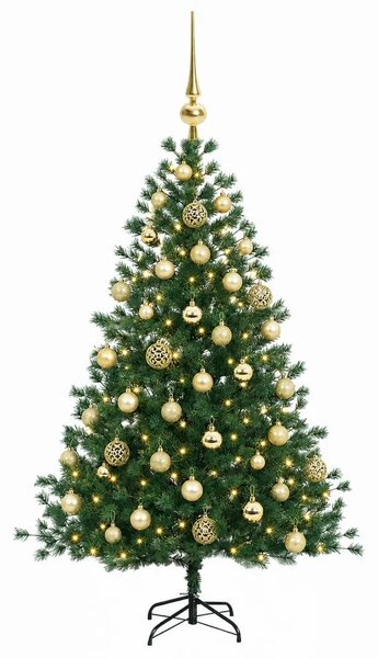 Umjetno božićno drvce s kuglicom 150 cm 150 LED lampica - 150 cm s LED žaruljama i zlatnim kuglicama