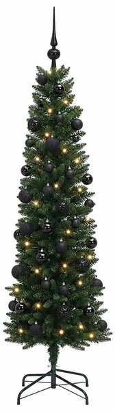 Umjetno usko božićno drvce s kuglicom 120 cm 150 LED lampica - 120 cm s LED-ima i crnim lopticama Zelena
