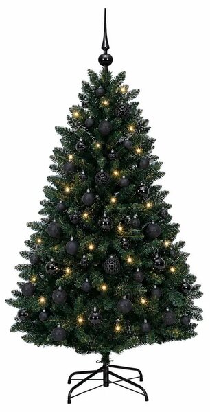 Umjetno božićno drvce tamnozeleno s kuglicama 150 cm - Tamnozelena Ø 80 x 150 cm s 150 LED dioda i crnim lopticama