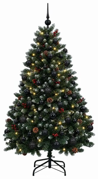 Umjetno božićno drvce zeleno s kuglicom 150 cm 150 LED lampica - Zelena s mraženim vrhovima Ø 80 x 150 cm s 150 LED dioda i crni