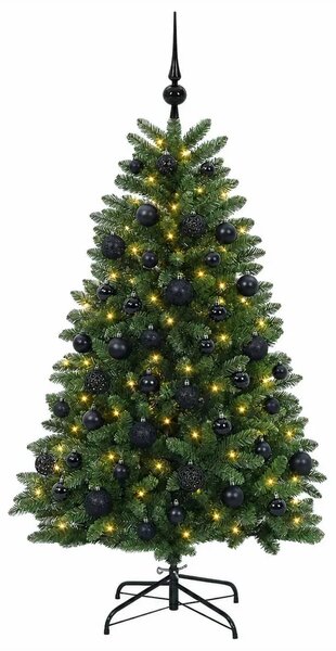 Umjetno božićno drvce srednje zeleno s kuglicama 150 cm - Srednje zelena Ø 80 x 150 cm s 150 LED dioda i crnim lopticama