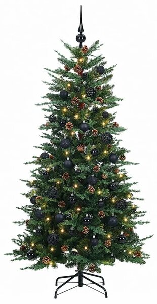 Umjetno božićno drvce s nogom 150 cm 150 LED lampica - Zelena 150 cm s LED-ima i crnim lopticama
