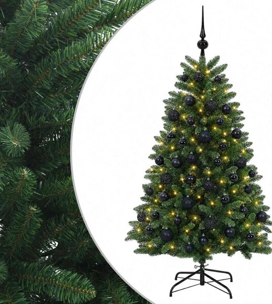 Umjetno božićno drvce srednje zeleno s kuglicama 150 cm - Srednje zelena Ø 80 x 150 cm s 150 LED dioda i crnim lopticama