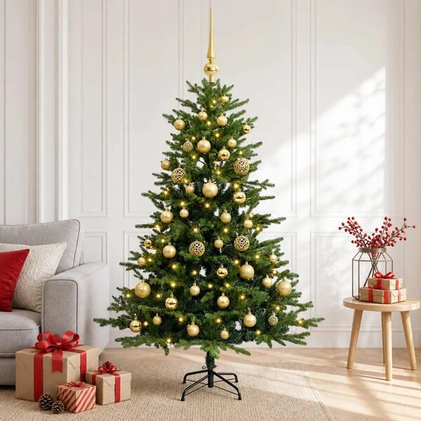 Umjetno božićno drvce s kuglicom 120 cm 150 LED lampica - Zelena 120 cm s LED žaruljama i zlatnim kuglicama