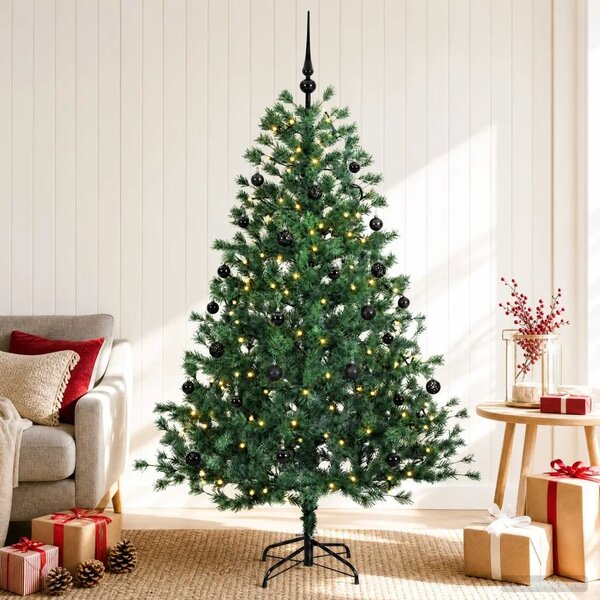 Umjetno božićno drvce s kuglicom 150 cm 150 LED lampica - 150 cm s LED-ima i crnim lopticama