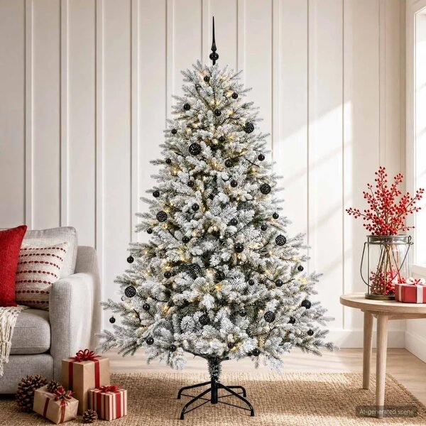 Umjetno božićno drvce s kuglicom 150 cm 150 LED lampica - Zelena i bijela 150 cm s LED-ima i crnim lopticama