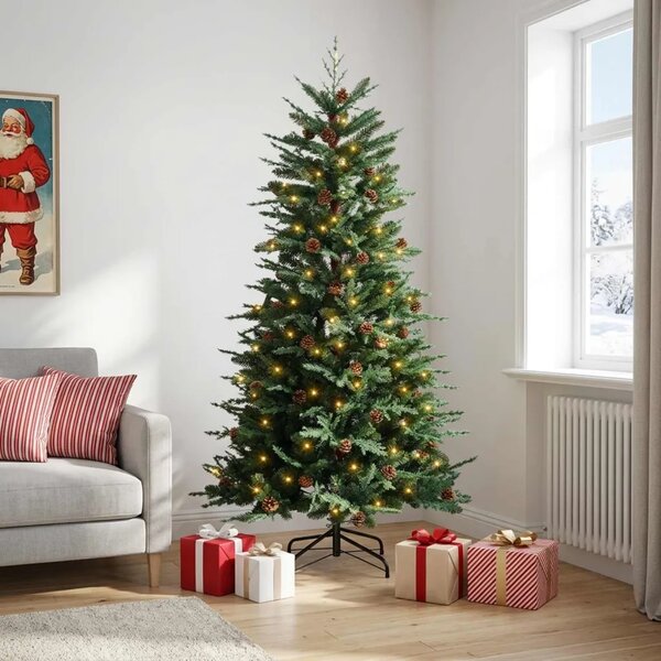 Umjetno božićno drvce s nogom 150 cm 150 LED lampica - Zelena 150 cm s LED svjetlima