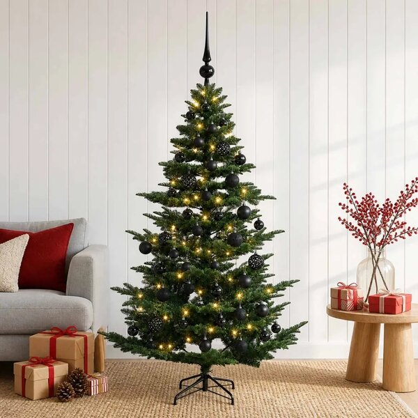 Umjetno božićno drvce s kuglicom 120 cm 150 LED lampica - Zelena 120 cm s LED-ima i crnim lopticama