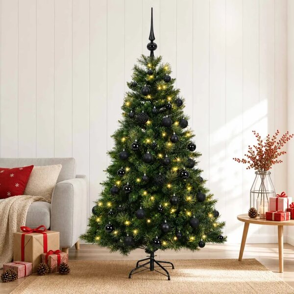 Umjetno božićno drvce s kuglicom 150 cm 150 LED lampica - Zelena 150 cm s LED-ima i crnim lopticama