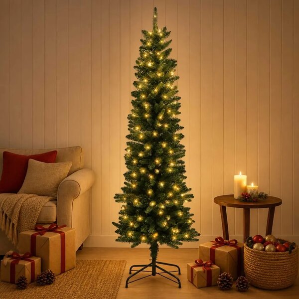 Umjetno vitko božićno drvce 120 cm 150 LED lampica Topla bijela - 120 cm s LED svjetlima Zelena