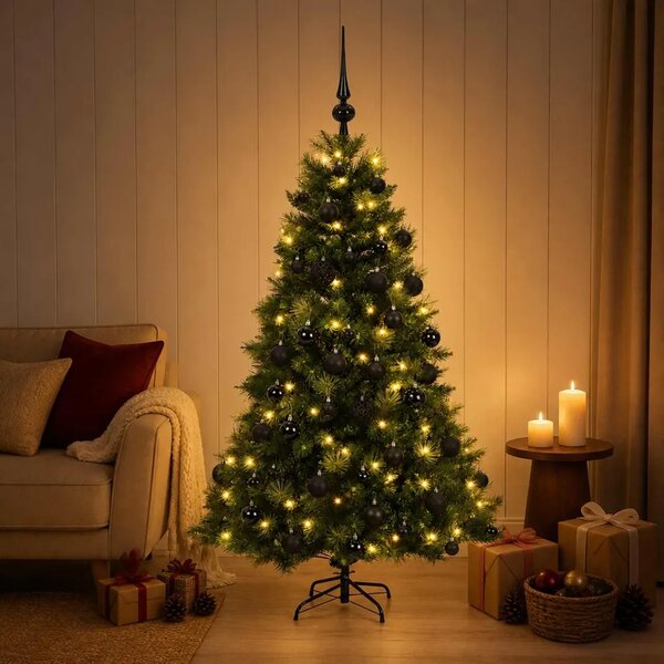Umjetno božićno drvce s kuglicom 150 cm 150 LED lampica - Zelena 150 cm s LED-ima i crnim lopticama