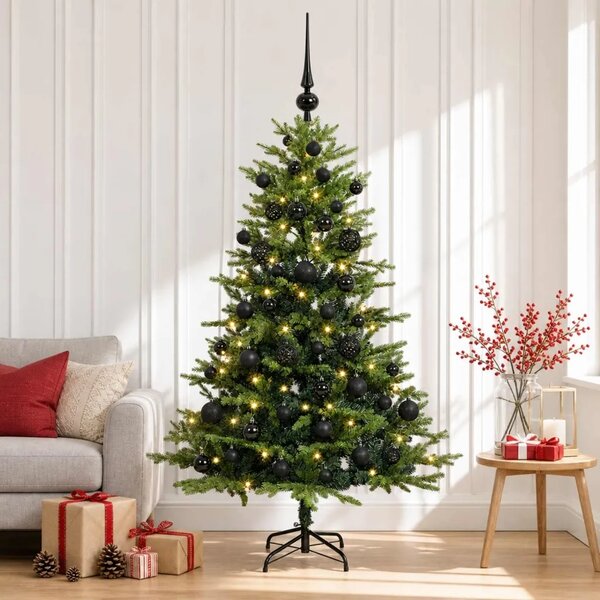 Umjetno božićno drvce s kuglicom 120 cm 150 LED lampica - Zelena 120 cm s LED-ima i crnim lopticama