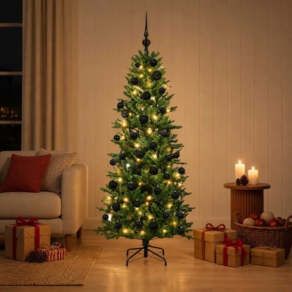 Umjetno božićno drvce s kuglicom 120 cm 150 LED lampica - Zelena 120 cm s LED-ima i crnim lopticama