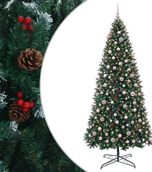 Umjetno zglobno božićno drvce s kuglicama 500 cm - 500 cm s LED-ima i ružičastim lopticama
