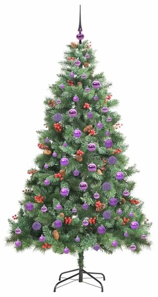 Umjetno božićno drvce 300 LED lampica Topla bijela PVC i metal - 180 cm s LED-ima i ljubičastim kuglicama