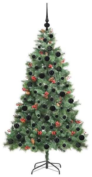Umjetno božićno drvce 300 LED lampica Topla bijela PVC i metal - 180 cm s LED-ima i crnim kuglicama