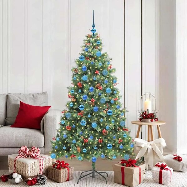 Umjetno božićno drvce 300 LED lampica Topla bijela PVC i metal - 180 cm s LED-ima i plavim kuglicama