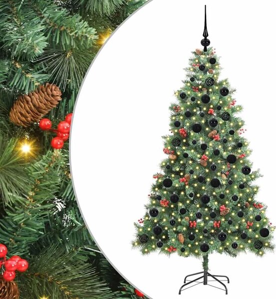 Umjetno božićno drvce 300 LED lampica Topla bijela PVC i metal - 180 cm s LED-ima i crnim kuglicama
