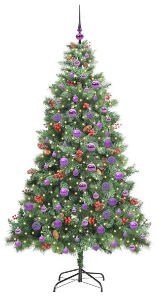 Umjetno božićno drvce 300 LED lampica Topla bijela PVC i metal - 180 cm s LED-ima i ljubičastim kuglicama