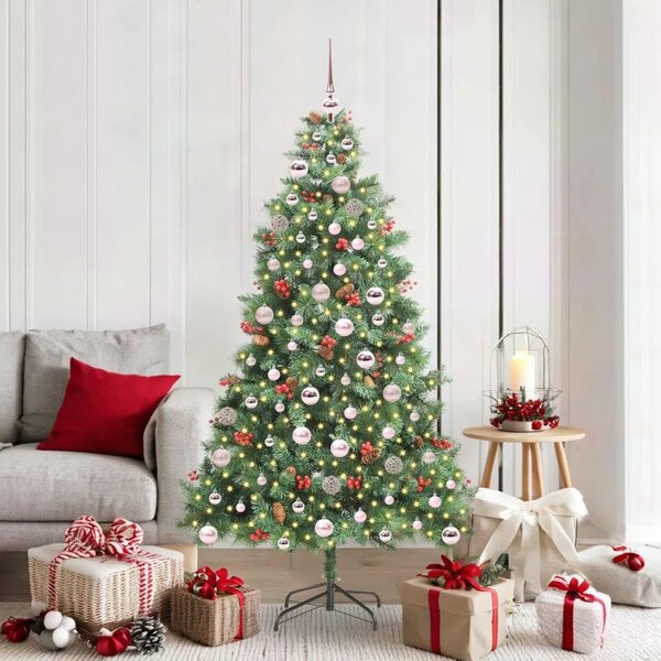 Umjetno božićno drvce 300 LED lampica Topla bijela PVC i metal - 180 cm s LED-ima i ružičastim kuglicama