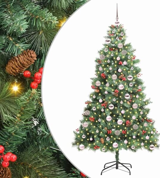 Umjetno božićno drvce 300 LED lampica Topla bijela PVC i metal - 180 cm s LED-ima i ružičastim kuglicama