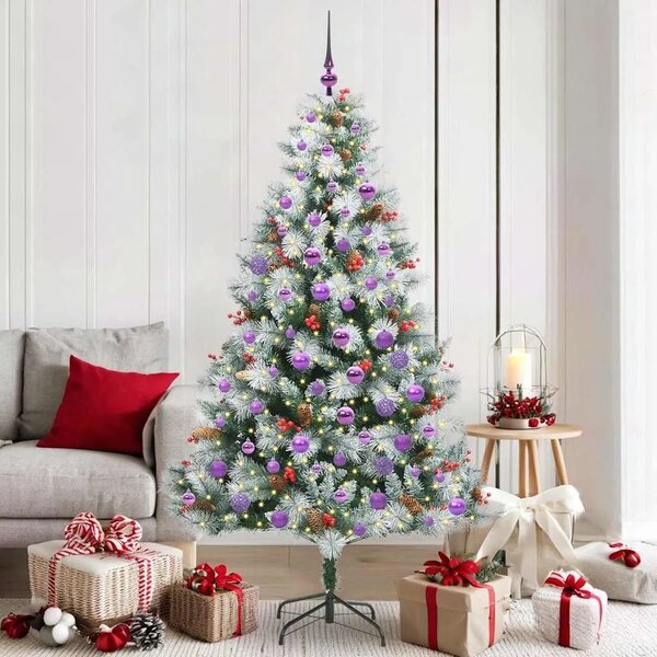 Umjetno božićno drvce S LED lampica Zelena i bijela 180 cm - 180 cm s LED-ima i ljubičastim kuglicama